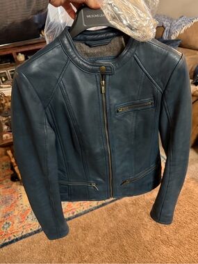 Wilsons Leather/ Black Rivet Women's Teal Leather Moto Jacket